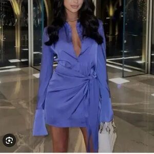 Rat & Boa Blue Ruched Wrap Dress Long Sleeve